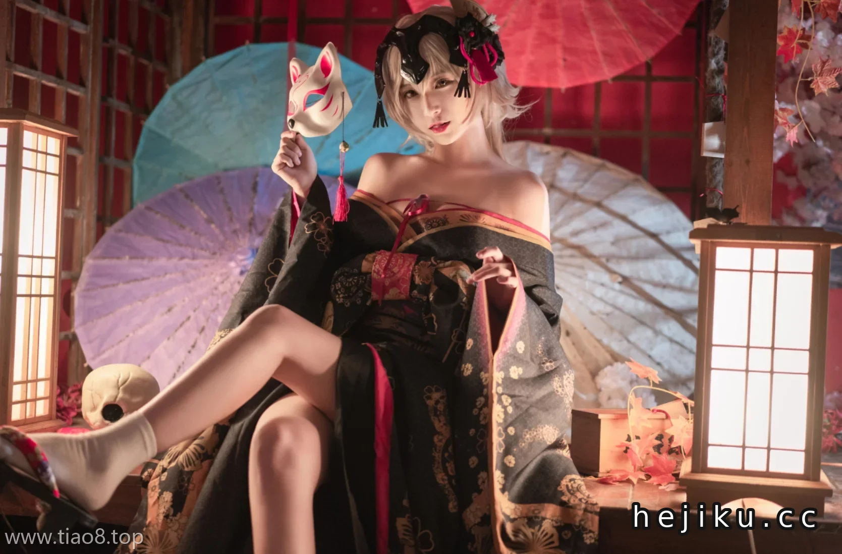 美图欣赏丨Coser铁板烧鬼舞w:NO.007-黑贞花魁[35P-562.4M]